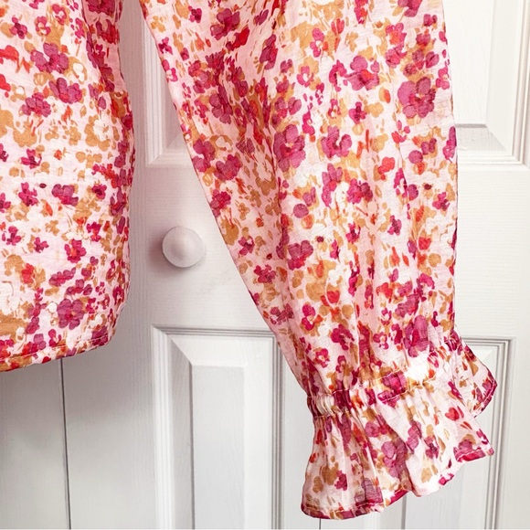 J. Crew Pink Floral Dainty Ruffle V-Neck Long Sleeve Blouse Medium - Picture 8 of 16